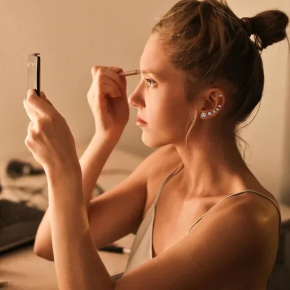 Flat Back Earrings Titanium CZ Stud 3 Pair Hypoallergenic Cartilage Jewelry - Picture 8 of 8